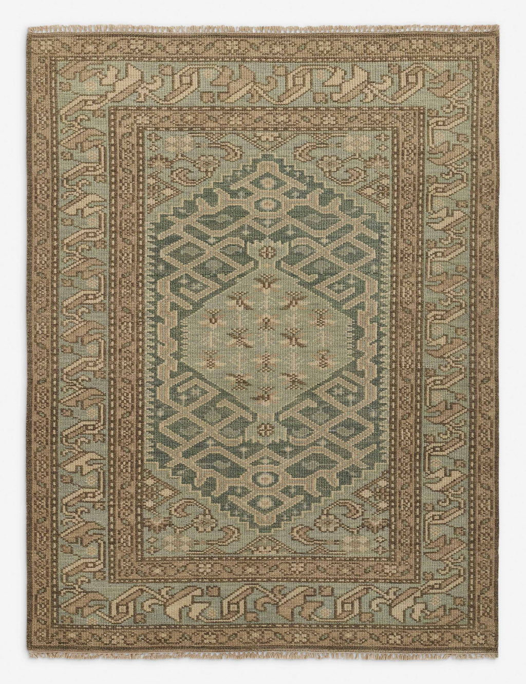 Ramina hand-knotted wool rug in an earth-tone pattern on a neutral background.